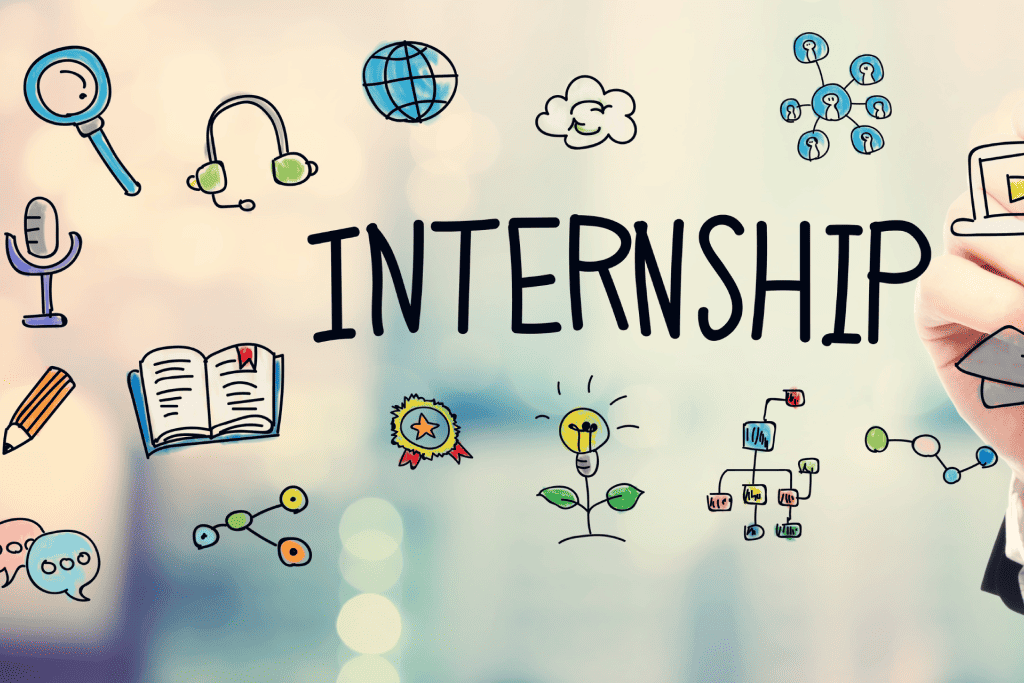 An animation depicting icons that symbolize different types of internships 