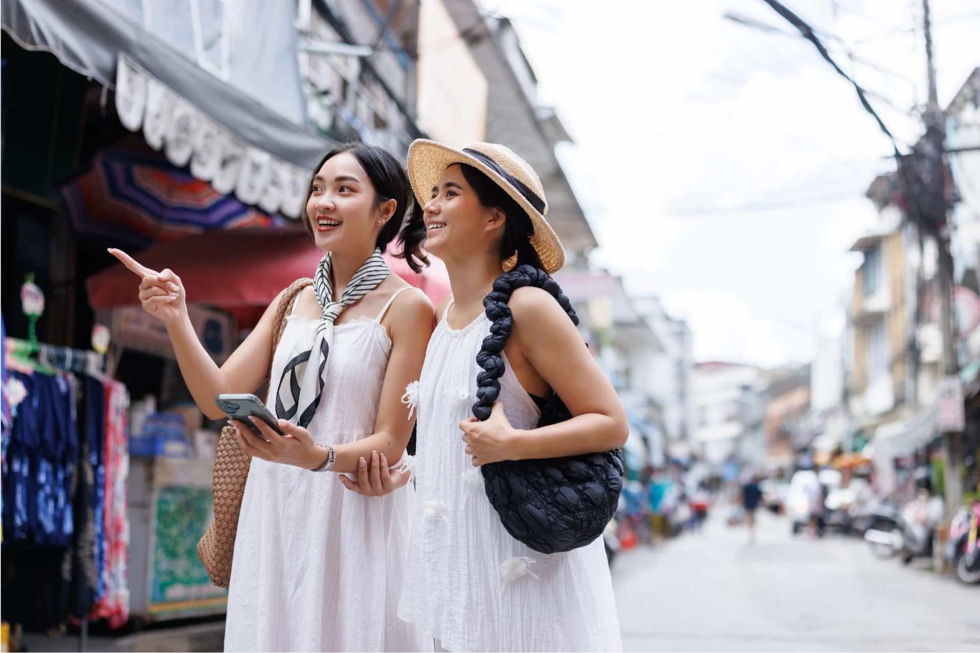 Two tourists exploring a market