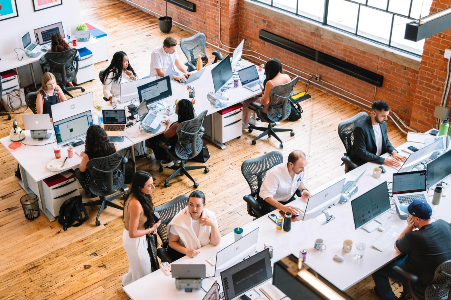 A group of employees in a workspace.